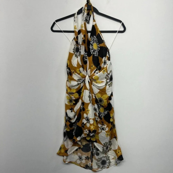 Dodo Bar Or Floral Halter Mini Dress - Black, White, Yellow - Picture 7 of 12